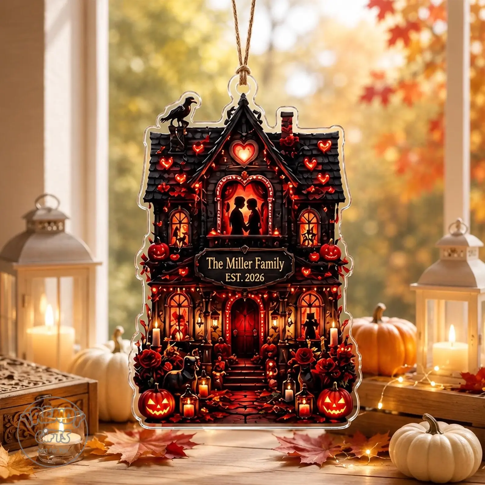 Personalized Haunted House Acrylic Ornament, Custom Halloween House Ornament, Gothic Family Keepsake, Spooky Halloween Decor Gift Halloween Decor, Home Decor Ornaments Decoration - TrendyGiftUSA