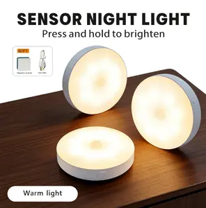 LED human body sensor indoor light, USB rechargeable night light with 2 lighting modes and a USB charging mode, wireless magnetic sticker night light suitable for stairs, wardrobes, and corridors — 3000K warm white light