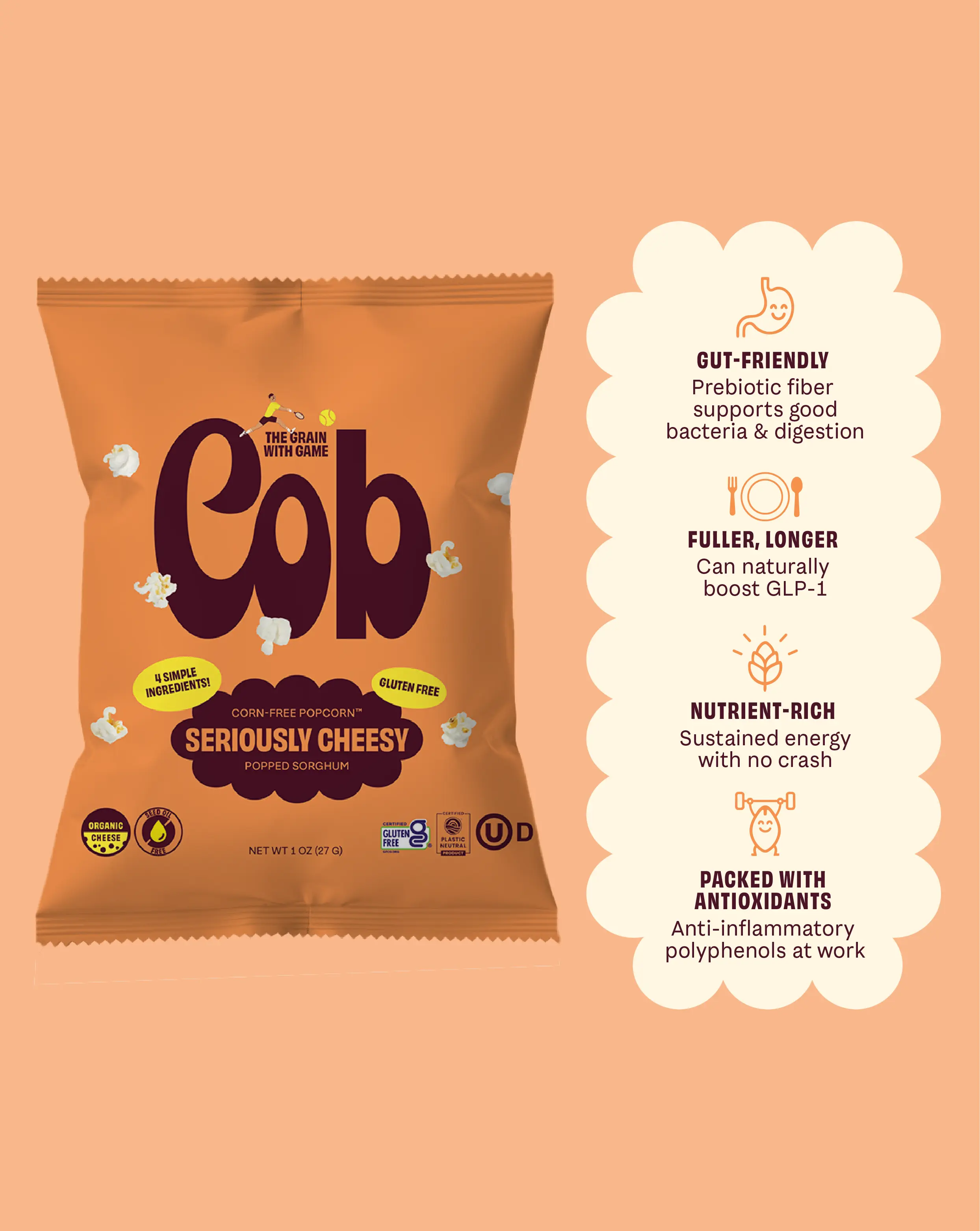 Seriously Cheesy Organic Corn-Free Popcorn, Natural High-Protein Dietary Fiber Snack