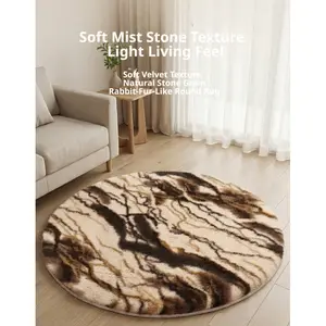 Modern Marble Pattern Round Rug, Thickened Faux Rabbit Fur Carpet, 1 Count Non-slip Soft Fluffy Decorative Rug, Machine Washable Shaggy Area Rug, Aesthetic Circle Floor Mat for Living Room Bedroom, Dorm Essentials, Indoor Nursery Rug for Kids Room
