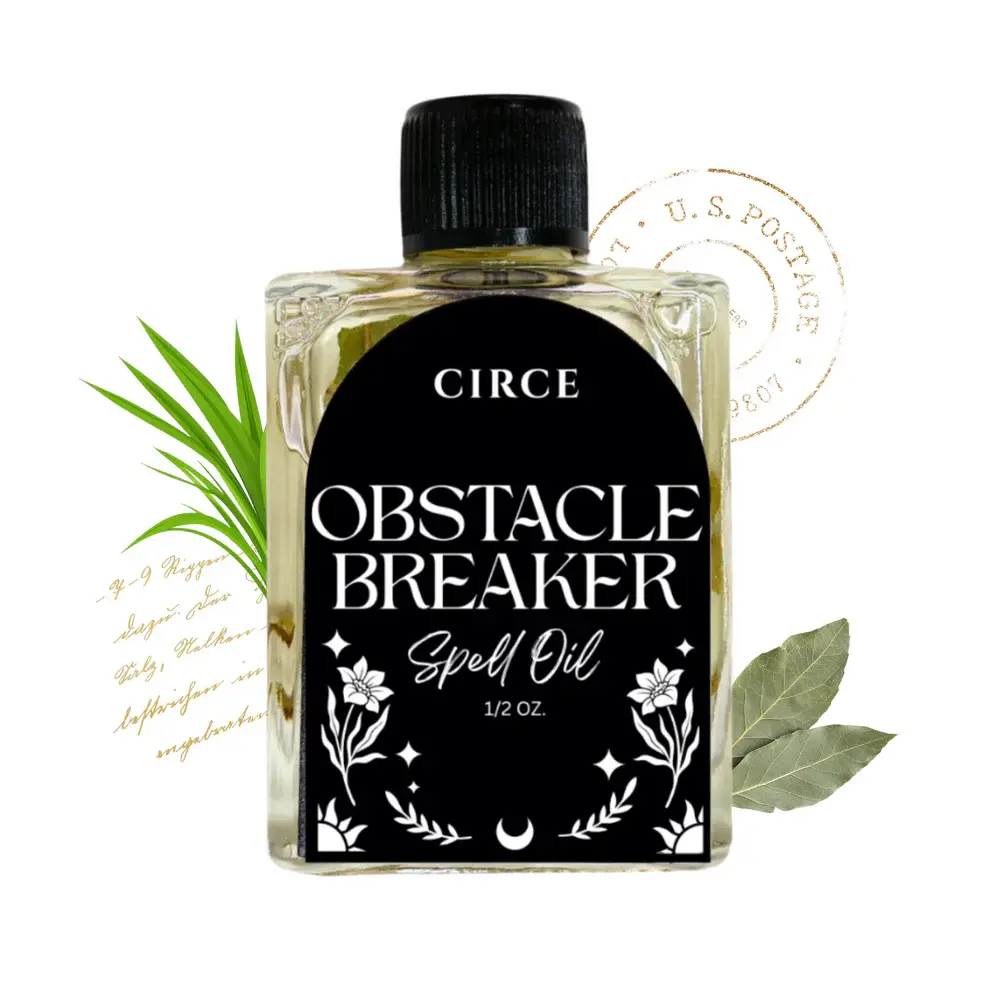 Circe Boutique Obstacle Breaker Ritual Anointing Oil 1/2 oz | Cedarwood, Bay Leaf & Lemongrass Intention Essential Oil | Coconut Oil Base, Remove Blocks & Breakthrough | Handcrafted Spell Oil for Candles & Rituals