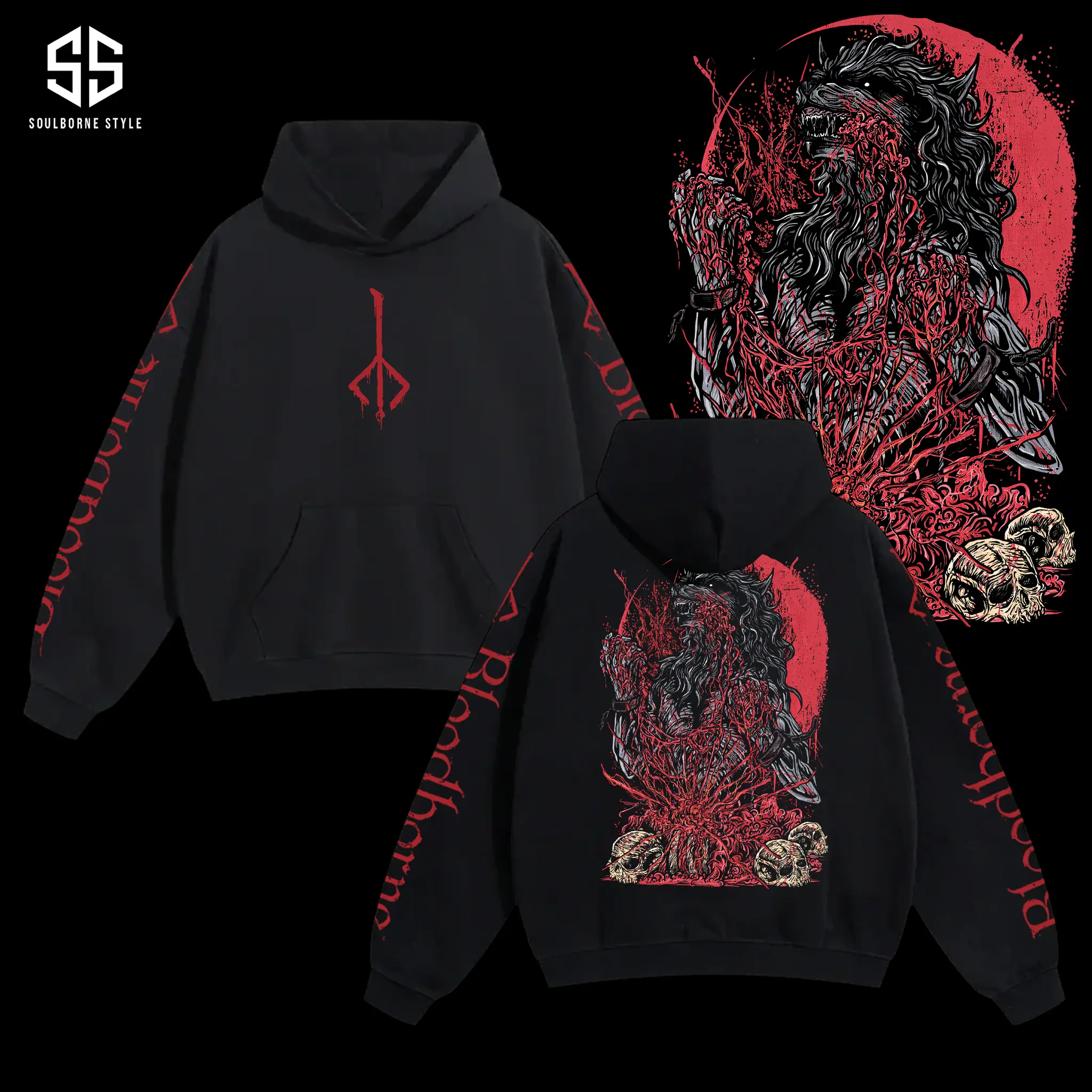 [Soulsborne Style] Vintage Grim Style Scourge Beast - Bloodborne Unisex Hoodie, Soulsborne Gaming Apparel, Game Shirt, Video Game Clothes, Boy Merch, Gift For Him, Gift For Her, Soulslike Streetwear
