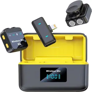 Lavalier Microphone with 2 Microphone Heads for  15-16 Android Phone, 100ft Range Noise Canceling Lav Mic Clip On Microphones for iPad Video Recording Vlogging