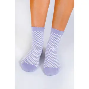 Lavender Checkered Ankle Socks Cotton Womenswear