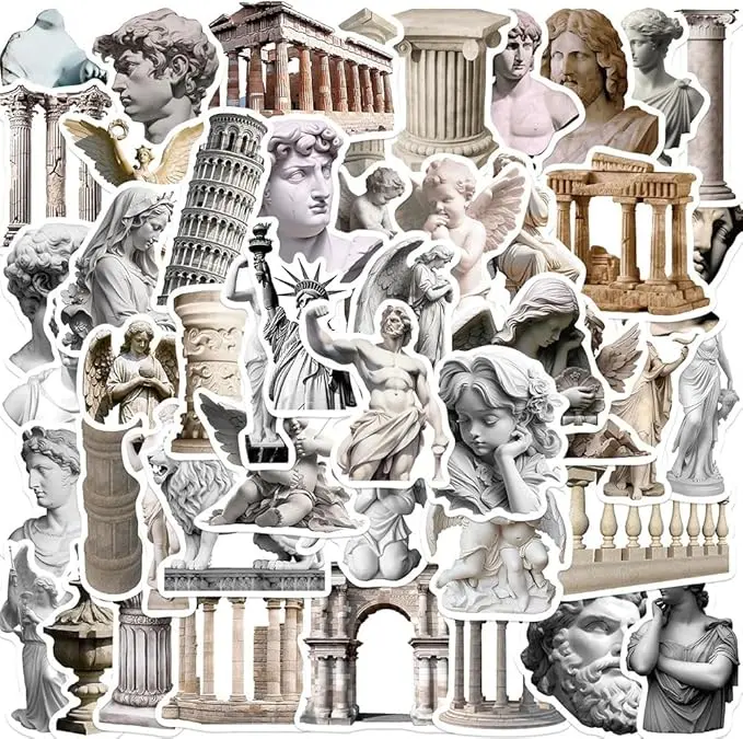 Statue Stickers |50Pcs Statuary Effigy Theme Waterproof Vinyl Decals for Scrapbook Water Bottles Laptop Luggage Cup Mobile Phone Skateboard Décor