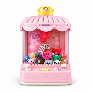 Mini Claw Machine Toy for Kids, Pink Arcade Claw Toy with Plush Animals, Capsule Balls, Lights & Music, Tabletop Grabber Machine Birthday Gift for Girls Boys
