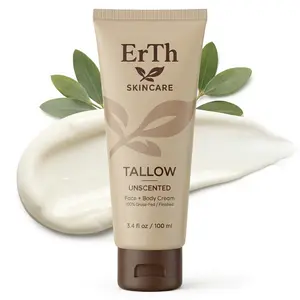 ErTh Skincare Grass-Fed Beef Tallow Cream for Skin - Tallow Moisturizer for Face & Body, Unscented Natural Cream with Organic Jojoba Oil, Deep Hydration for Dry & Sensitive Skin - Made in USA