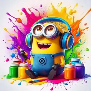 5D DIY Full Drill Round Diamond Painting - Diamond Art Kit Minions, Paint, Headphones Mosaic, Canvas - DIY Wall Decor, Home Wall Decoration, Suitable for Halloween, Christmas, Birthday, and Anniversary Gifts