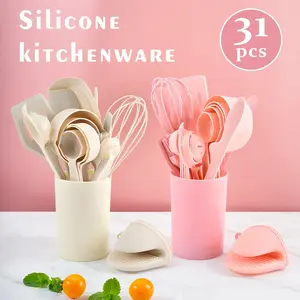 31PCS Food-Grade Silicone Baking Set, Safe Non-Stick Heat-Resistant Kitchen Bakeware Kit with Cake Pan, Pastry Brushes, Measuring Cups and Spoons for Home Bakers