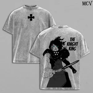 Arthur Boyle Fire Force Washed Tee Anime Knight King Excalibur Plasma Sword Manga Graphic Double Printed T-Shirt, Menswear Heavy Cotton Unisex Oversize Streetwear Vintage 2MV