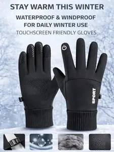 Men's Polyester Fleece Lined Gloves, Waterproof Windproof Touchscreen Compatible, Ideal for Skiing Cycling Motorcycle Outdoor Sports Motorbike Gloves