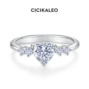 CICIKALEO 0.8CT Hreat Cut Moissanite Rings for Women Inside Engraved 18K White Gold Plated Lab-Created Engagement Wedding Promise Gift for Her #Summervibes Promiserings