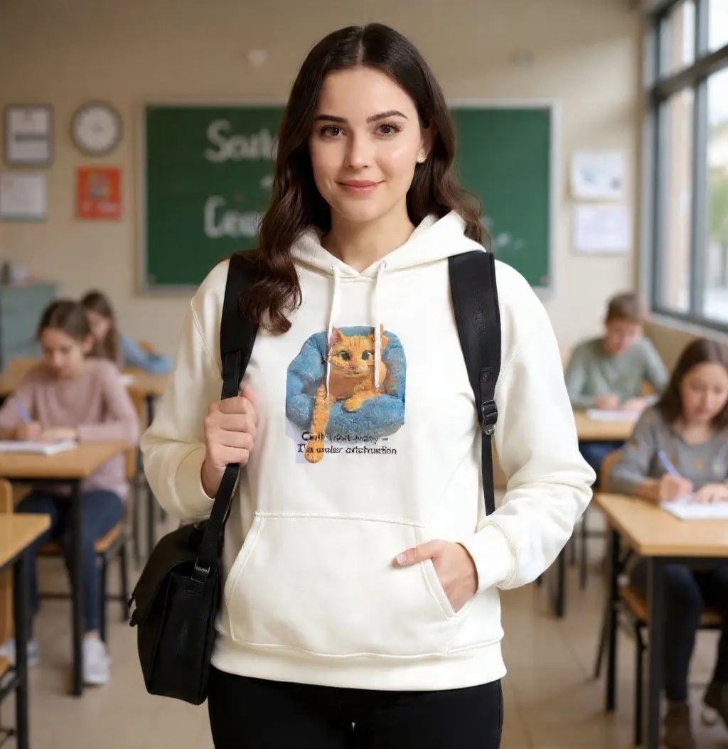 Cat Lovers White Hoodie, Unisex Hooded Sweatshirt, Cat Print Pullover, Animal Lover Jumper, Kitty Graphic Sweater