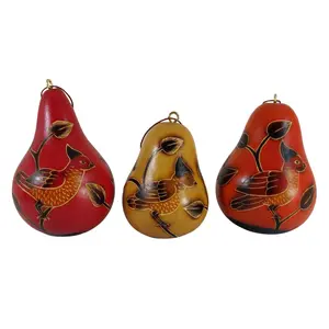 Luxury Bird Handmade Christmas Tree Ornament Decoration - Peruvian Traditional Gourds (Set of Three), Handmade Craftsmanship
