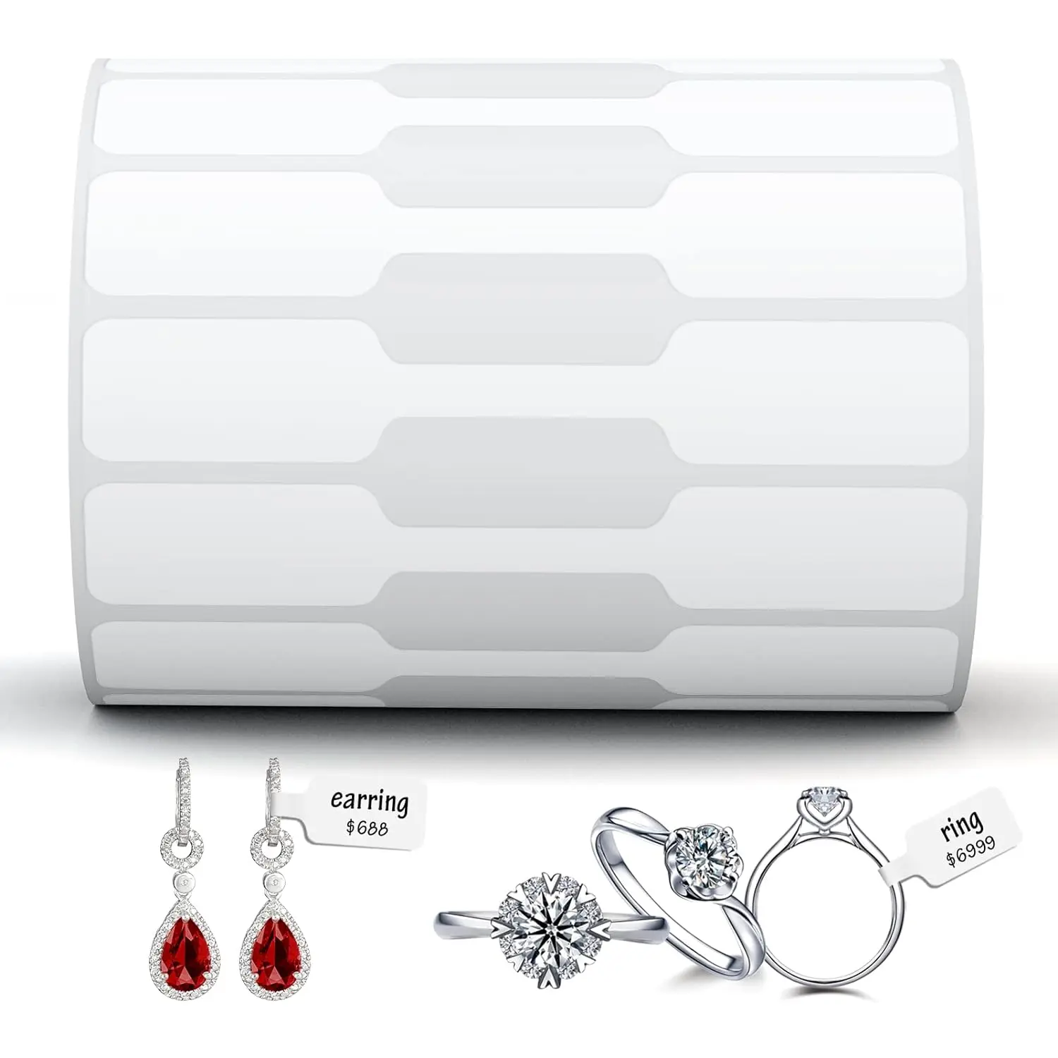 Jewelry Tags Price Tags Stickers, Rings Tags Glossy Self Adhesive White Blank Price Tags for Jewelry, Bracelet, Ring, Necklace, Earring, Clothing Display (1 Roll, 500 Labels/Roll) Anylabel