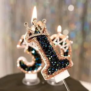 1pcs Blue birthday candle, crown candle with sequins, crown design candle, Ornaments, first cake candle, Versatile Usage, cupcake decorating party decorations, anniversary celebration supplies, First Cake Option, Birthday Cake Toppers