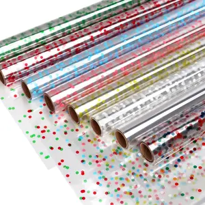 8 Rolls clear Cellophane Wrap Roll (34 in x 16.4 ft x 8 Colors) Extra Wide Transparent Polka Dots Cellophane Wrapping for  Baskets,, DIY Craft, Shower, Easter,Christmas