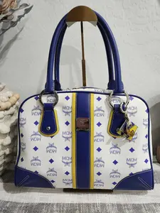 Pre-owned MCM Leather Tote Bags Preloved Visetos Purple Tote Bag