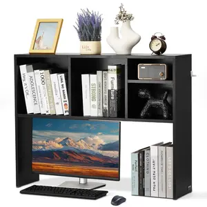 VEVOR Desktop Bookshelf, 1-Tier Desktop Storage Organizer, 37" x 9.4" x 28.7" Office Storage Rack Wood Display Shelf, Desktop Bookshelf Hutch with Anti-Slip Feet Pads, for Office, Home & Dorm, Black