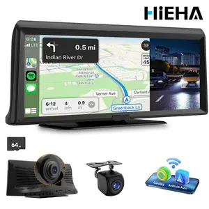 HiEHA | Father's Day Gift 8.14" HD Wireless CarPlay Portable Stereo, Supports YouTube & TikTok, 2K Front Dash Cam + 1080P Backup Camera, Apple CarPlay & Android Auto, GPS, Mirror Link, Bluetooth/FM/AUX, Plug and Play, 64GB TF Card Included