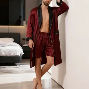 Men’s Lightweight and Breathable Satin Lounge Set - Soft Robe and Shorts for Comfortable Relaxation at Home