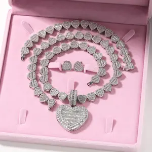 Baguette heart locket jewelry set for women