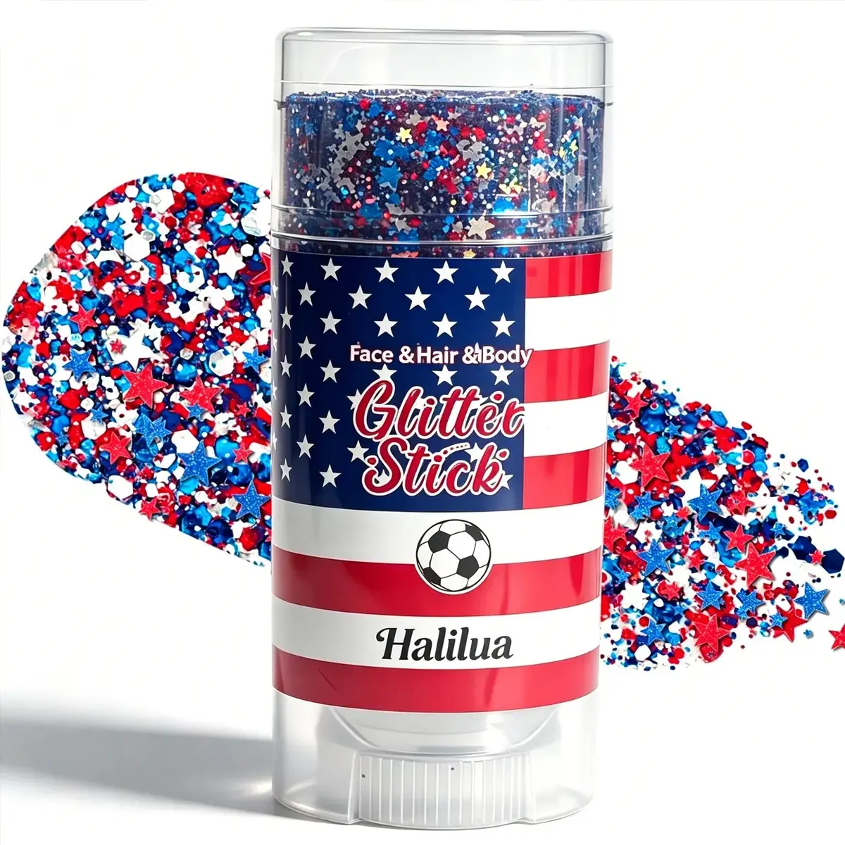 4th of July Glitter Stick | Red, White & Blue Body & Hair Sparkle for Independence Day Party, Festival & Fun Holiday Look