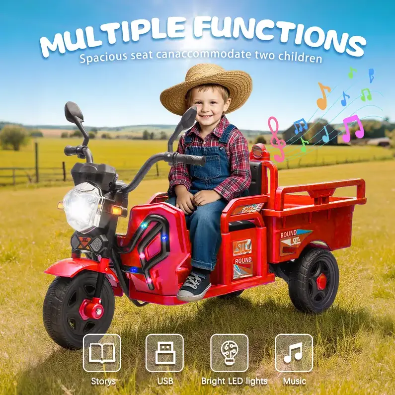 12V Kids Electric Tricycle, 2WD, Anti-Slip Wheels, Long Battery Life, Large Storage Space, Extra Wide Seat with LED Lights & Music, Stable Ride for Toddlers, Recommended Age: 3-6 Years