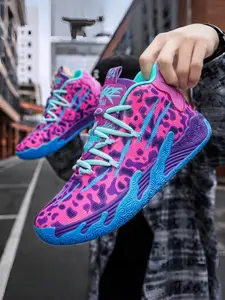 1 Pair Multi-color Trendy Basketball Shoes, Sneakers - Mesh Upper + Rubber Outsole, Multiple Colors Available, For Basketball Sports & Trendy Styling, Comfortable & Eye-catching