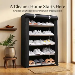 Portable Shoe Rack with Dust Cover Large Capacity Shoe Storage Cabinet Easy Assembly Lightweight Movable Shoe Organizer for Closet Bedroom Entryway Home Organization