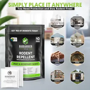 BugBarrier's Extra-Strength Mouse Repellent Deterrent Pouches, USDA 99% Biobased, Peppermint & Rosemary Oils Repel Mice Nesting in Car, RV, Boat, Garage, Shed, Cabin Made in The USA (Pack of 10)