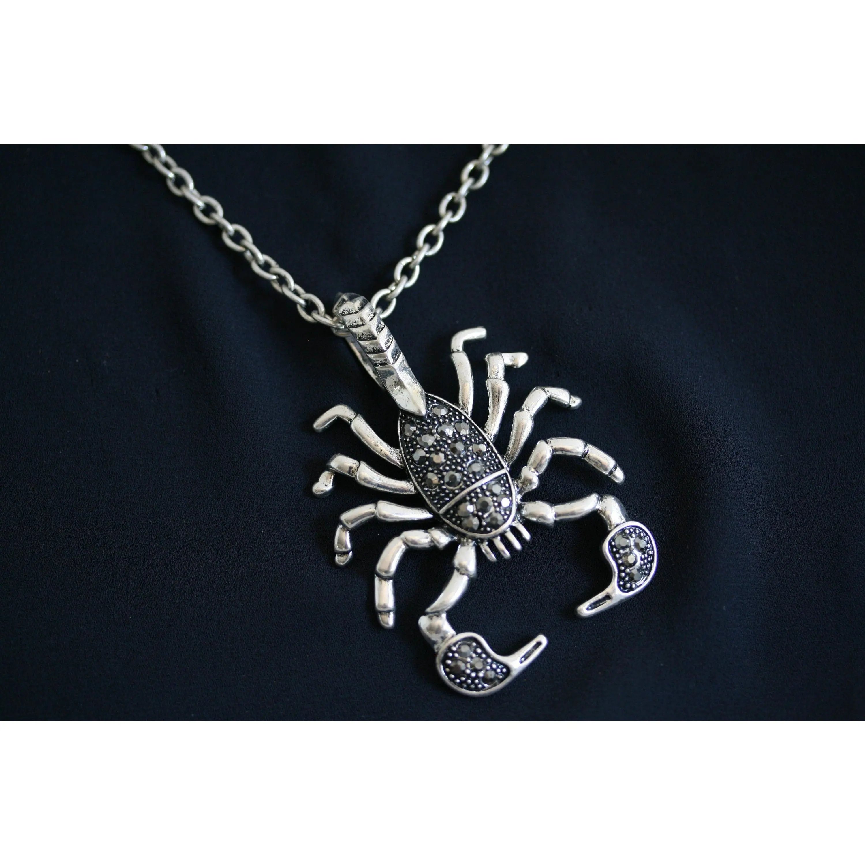 Handmade Pave Scorpion Pendant Necklace - Minimalist Silver-Tone Long Adjustable Chain, Unisex Scorpio Zodiac Costume Jewelry, 1-of-a-Kind Cool Gift for Male for Halloween, Christmas