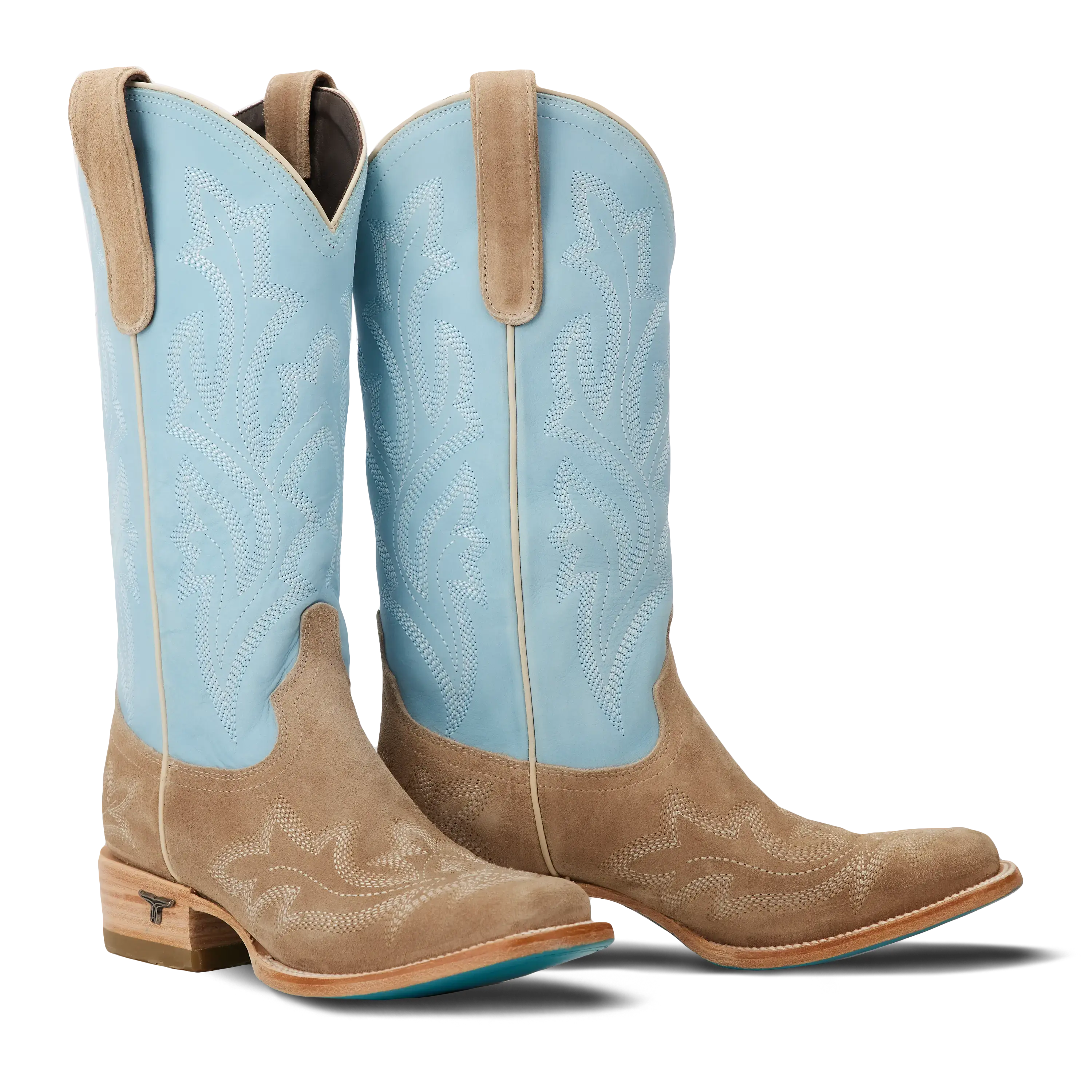 Saratoga Square Boot - Latte Suede and Powder Blue