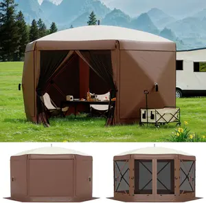 13FTx13FT  Pop Up Gazebo 6-Sided, Outdoor Canopy Tent with Mosquito Netting & Removable Wind Cloths for Camping, Backyard Parties, Outdoor Events