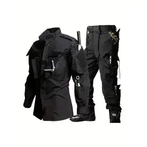 Men's Lightweight Tactical ACU Suit - Black, Durable Polyester Outdoor Camouflage Hunting & Training Gear with Multiple Pockets, Long-Sleeve Jacket & Cargo Pants for Hiking & Combat, Hiking Outfit |   Rugged Outdoor Wear |   Durable Fabric