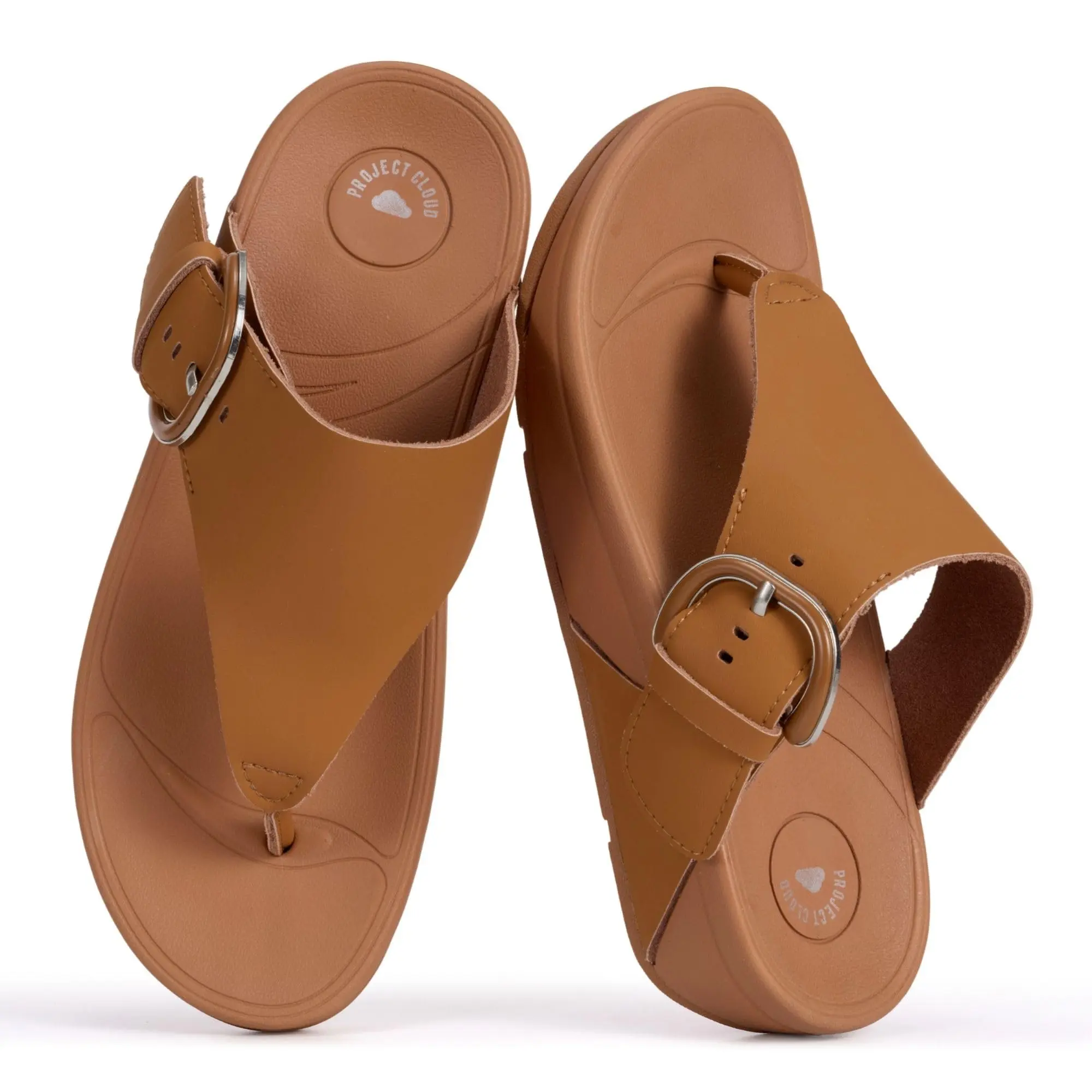 Project Cloud Women's | Leather Thong Sandals | Adjustable Buckle | Plush and Soft Insole | Lightweight | Non-Slip - Arlee Buckle