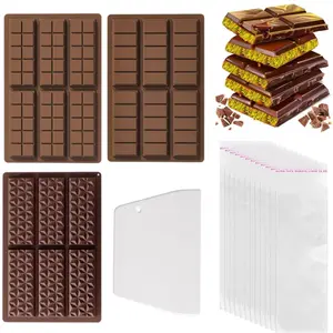 3Pcs Silicone Chocolate Bar Mold with 100Pcs Bags and Scraper, Deep Candy Bar Mold for Christmas, Halloween, New Year, Birthday parties, Wedding, Family Gatherings, etc