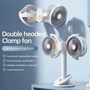Rechargeable Desktop and Clip Fan, 2400mah Battery USB Fan Light with 4 Speeds, Strong Airflow for Office Home Camping and Gym Dual Cooling Fan
