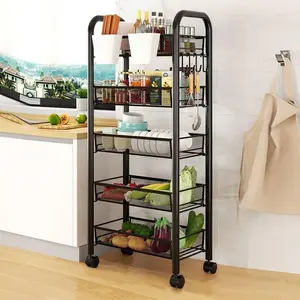 3 /4/5Tier Rolling Cart, Metal Utility Cart with 4 Hooks Storage Cart on Wheels Craft Cart with Handle for Organizer Storage for Classroom Office Dorm Home Black home office kitchen bathroom