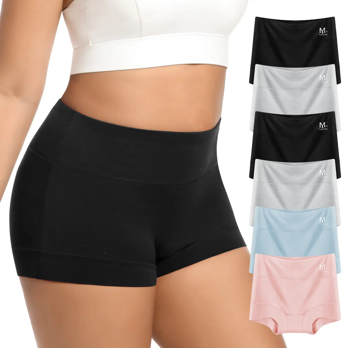 Morelect 8-Pack Women's High-Rise Cotton Boyshorts, Soft Seamless No-Show Panties with Tummy Control, Breathable Underwear