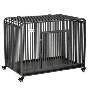Foldable Heavy Duty Cage Chew Proof on Wheels Portable Dog Crate Kennel with Removable Tray Large and Medium Pups