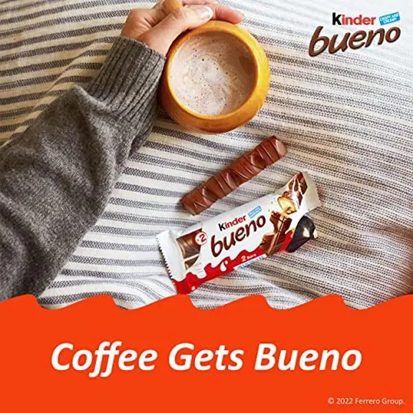 Kinder Bueno Milk Chocolate and Hazelnut Cream, 2 Individually Wrapped Chocolate Bars Per Pack, 1.5 oz each, 30 Pack