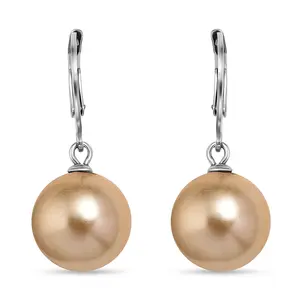 Shop LC Golden Shell Pearl Dangling Earrings in Stainless Steel