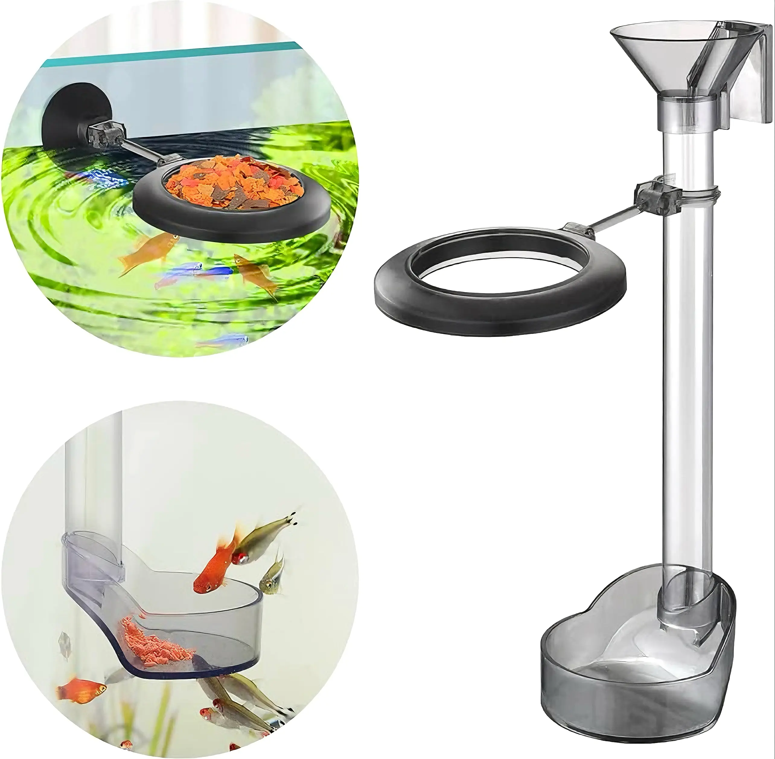 Product Title () 2-in-1 Acrylic Fish Feeding Tube with Floating Feeding Ring | Extendable Sinking Food Feeder with Feeding Dish for Aquarium | Wall-Mounted Clear Fish Tank Feeder No Suction Cup Required