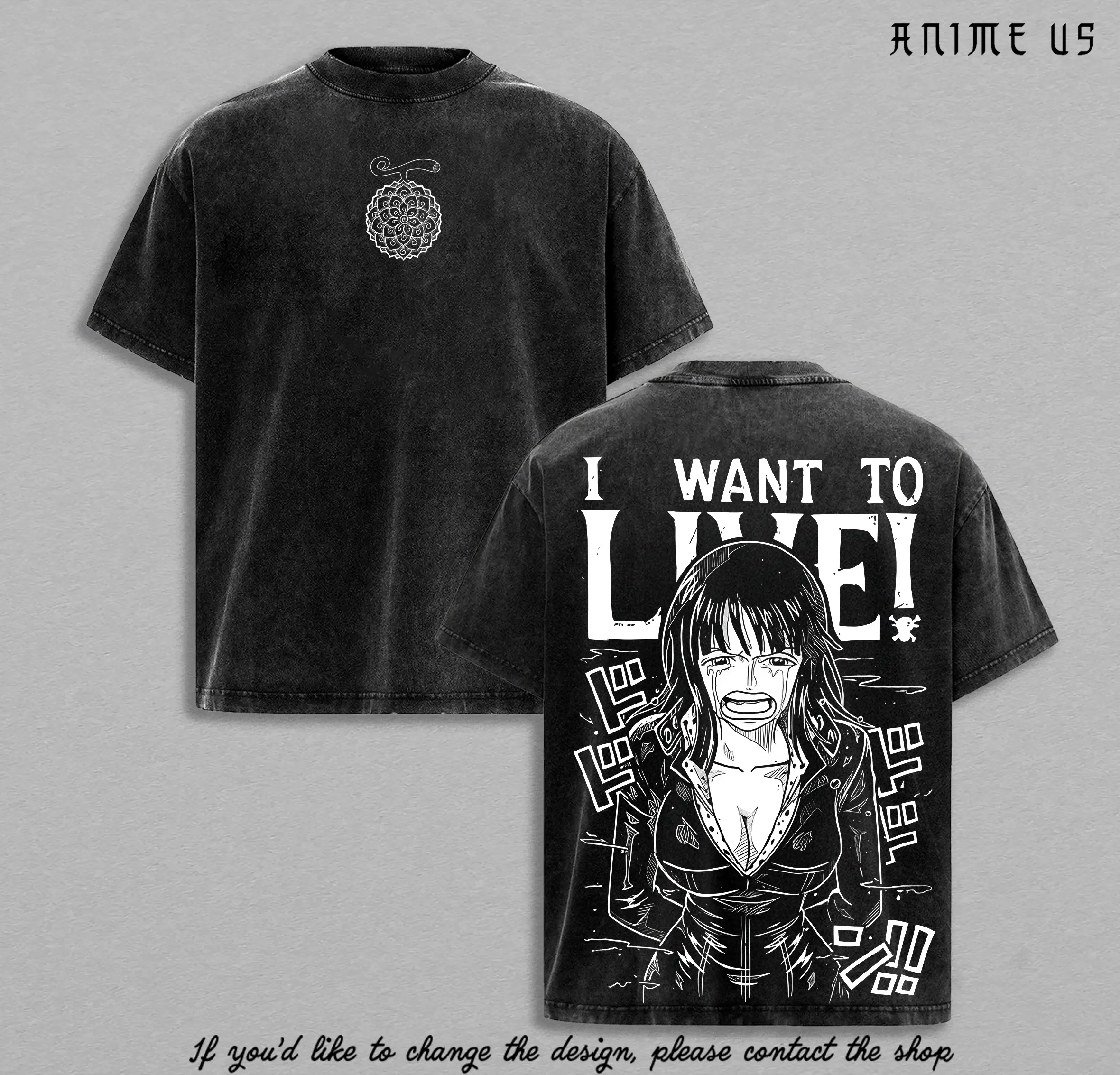 Nico Robinnn “I Want To Live” Vintage Washed Anime T-Shirt | Scene Graphic Tee | Oversized Streetwear Retro Shirt | Heavy Cotton Gift for Anime Manga Fans