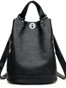 Women's Fashion Simple Shoulder Bag, Soft Leather Backpack, Business Travel Backpack, Casual Travel Backpack, Large Capacity Travel Bucket Bag, Autumn Winter Korean Style