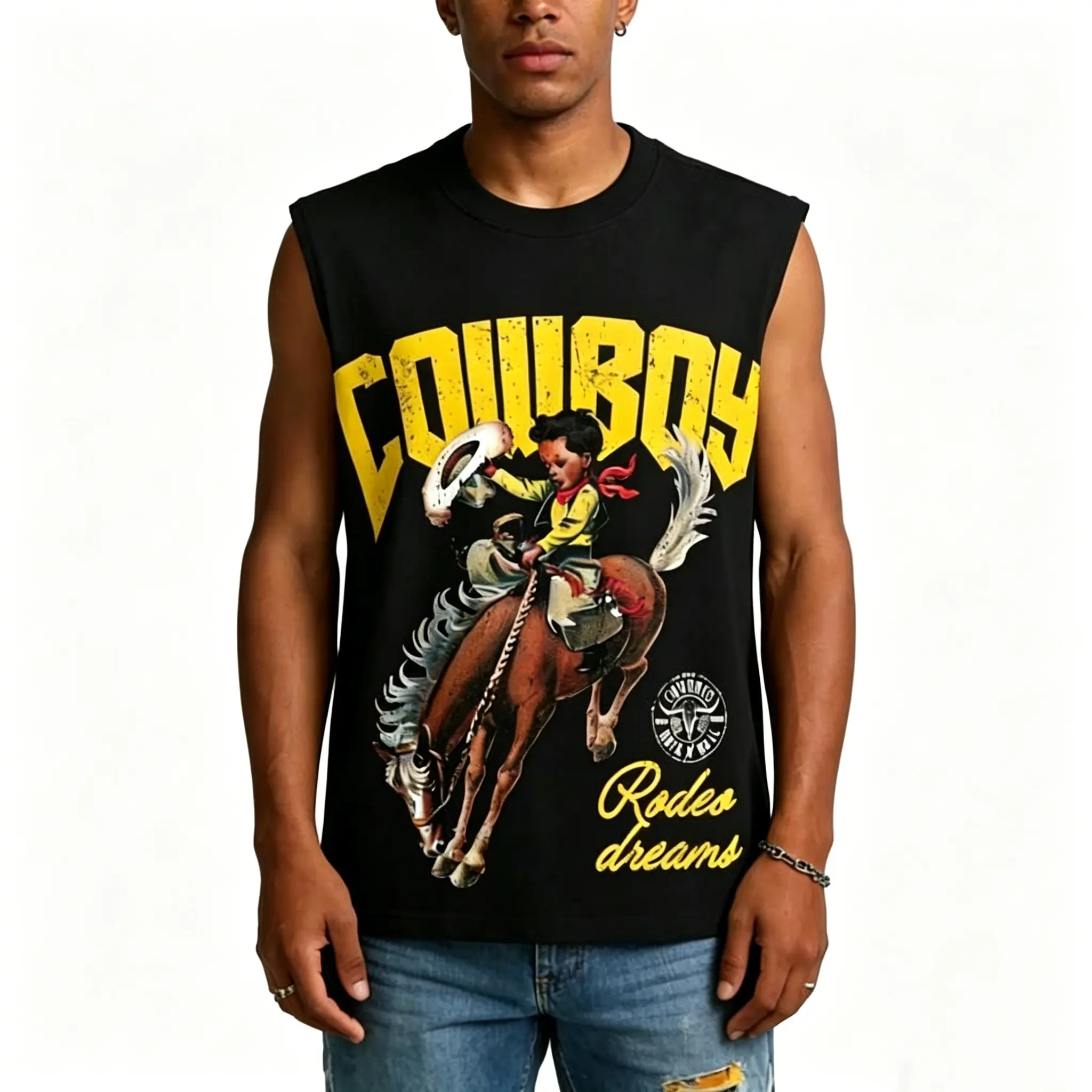 Sopula Studio Men's Cowboy Rodeo Dreams Graphic Tank Top - Round Neck, Sleeveless, Casual Workout Streetwear Clothing for Summer - Men’s Clothes, Clothing,summerwins,father'sdaygifts,back to school,back to school shopping