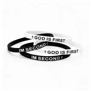 God Is First Bracelet I Am Second Silicone Elastic Rubber Wristbands Inspirational Motivational Bible Verses Jewelry Gifts for Men Women Set of 2 Comfortable Durable Christian Accessories