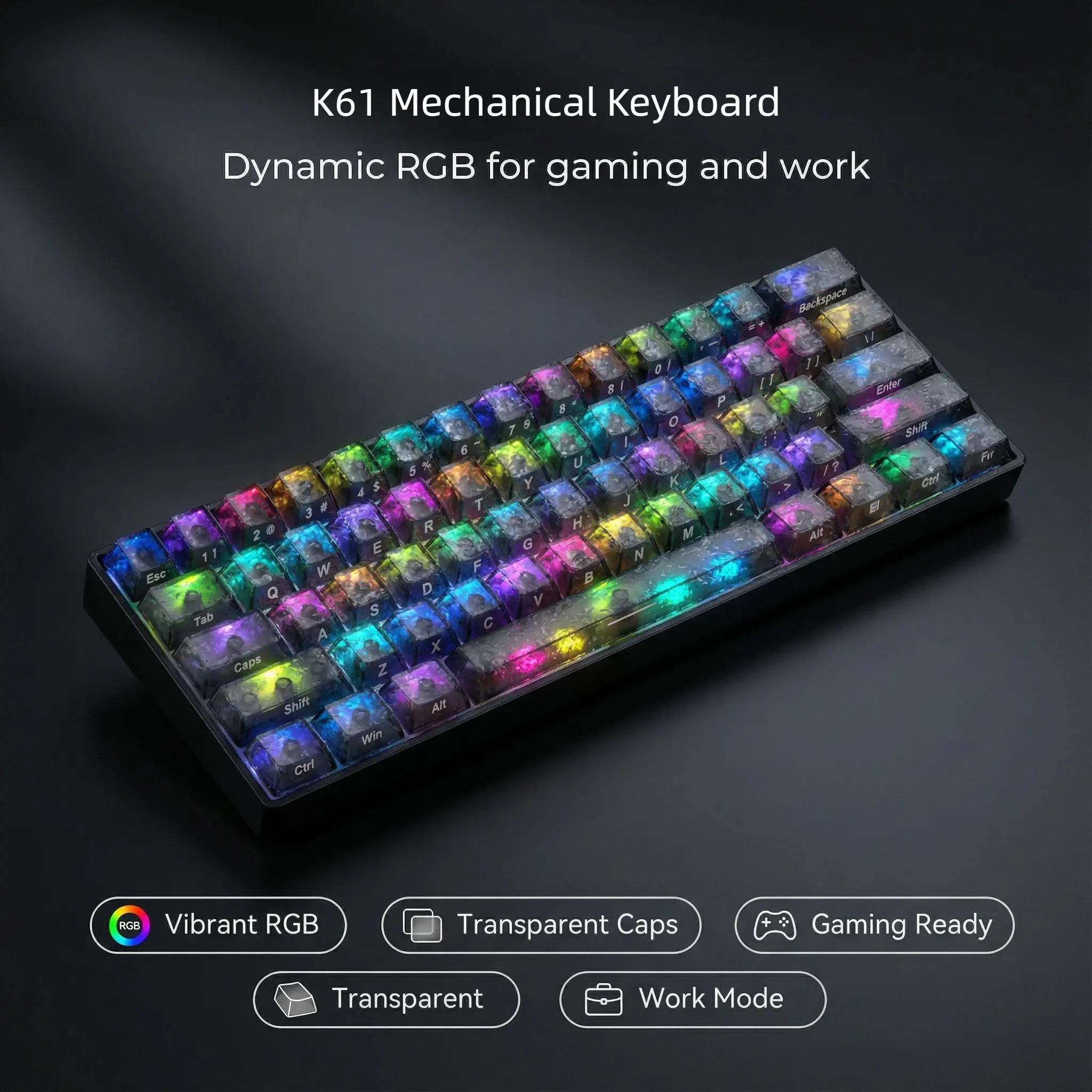 61 Key RGB Mechanical Keyboard Wired, Mini Portable Blue Tea Axis, Tactile Feedback Keyboard, Ideal for Gaming Work, 60% Compact Design, Mechanical Game Keyboard, Light Up Keyboard
