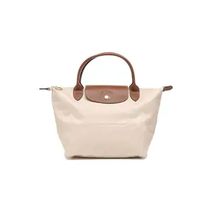 Longchamp Le Pliage 23 Small Tote Bag with Snap Closure and Leather Trim for Women in Paper Color